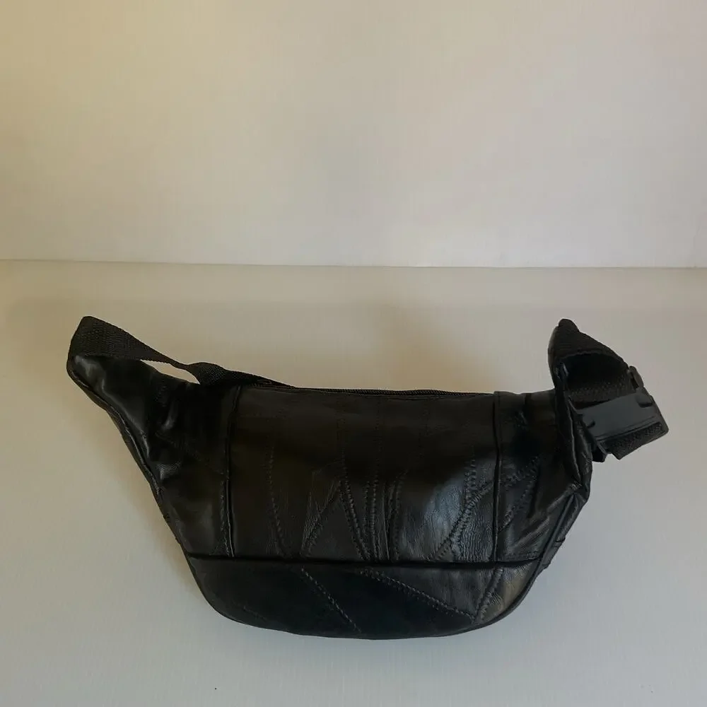 Vintage Genuine Leather Black Fanny Pack Waist Bag Multi Pocket Adjustable